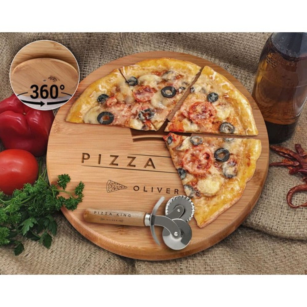 Bk Gift Kişiye Özel Isimli Bambu Ahşap Döner Tablalı Pizza Tahtası-1, Pizza Kesme Tahtası Seti, Şarküteri Tahtası, Servis Tepsisi, Ahşap Tabak, Eve... Servis Tepsisi Fiyatı