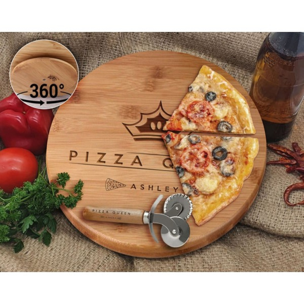 Bk Gift Kişiye Özel Isimli Bambu Ahşap Döner Tablalı Pizza Tahtası-2, Pizza Kesme Tahtası Seti, Şarküteri Tahtası, Servis Tepsisi, Ahşap Tabak, Eve... Servis Tepsisi Fiyatı
