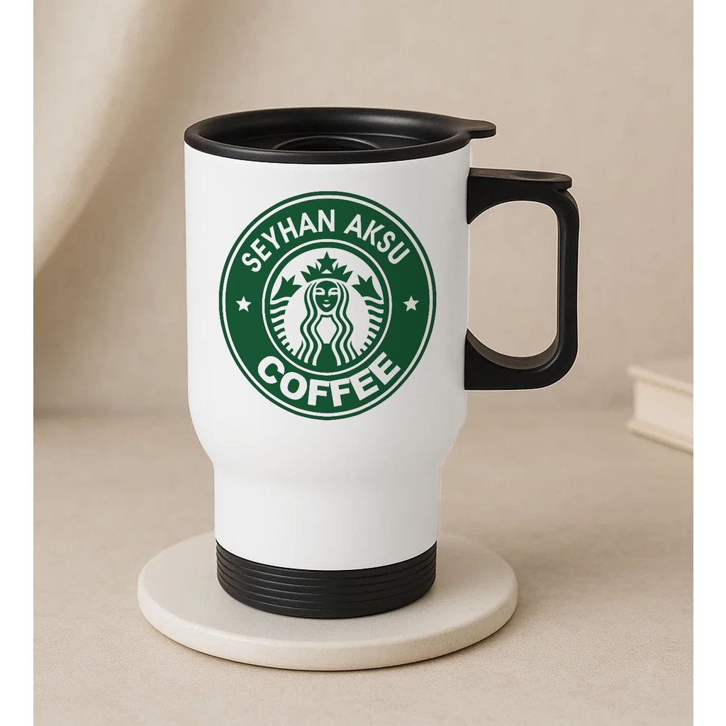 Bk Gift Kişiye Özel Isimli Coffee Tasarımlı Kulplu Beyaz Çelik Bardak Termos Mug 450ML-1, Sevgiliye , Arkadaşa , Eşe Fincan / Bardak / Kahve Takımı Fiyatı