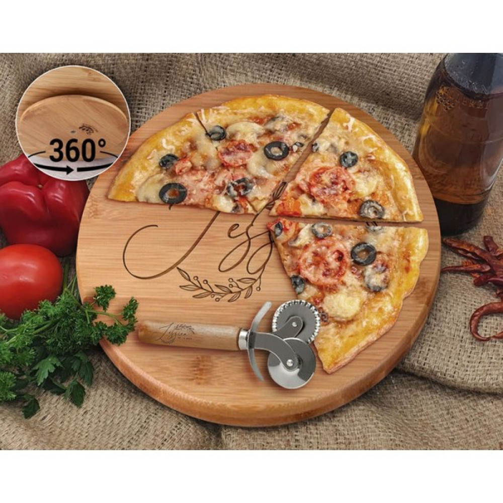 Bk Gift Kişiye Özel Isimli Tarihli Bambu Ahşap Döner Tablalı Pizza Tahtası-1, Pizza Kesme Tahtası Seti, Şarküteri Tahtası, Servis Tepsisi, Ahşap Ta... Servis Tepsisi Fiyatı