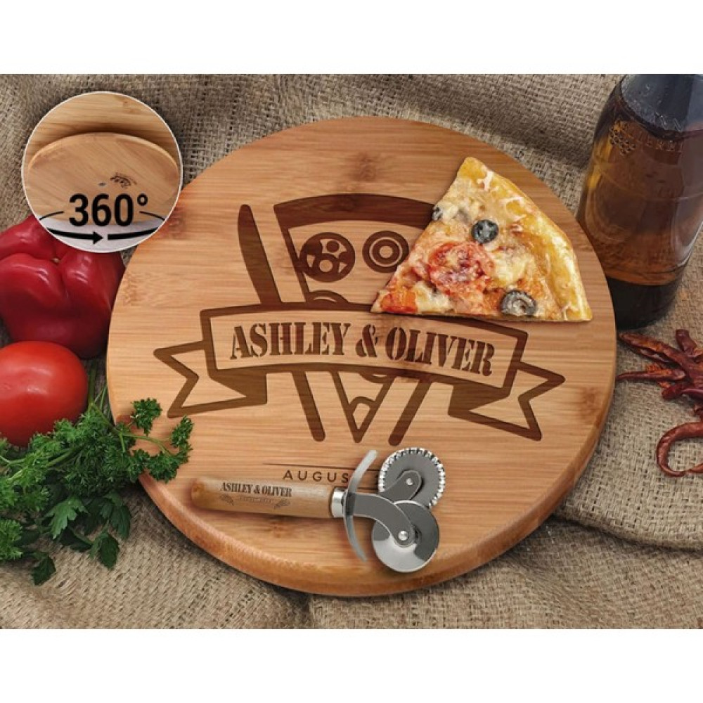 Bk Gift Kişiye Özel Isimli Tarihli Bambu Ahşap Döner Tablalı Pizza Tahtası-3, Pizza Kesme Tahtası Seti, Şarküteri Tahtası, Servis Tepsisi, Ahşap Ta... Servis Tepsisi Fiyatı