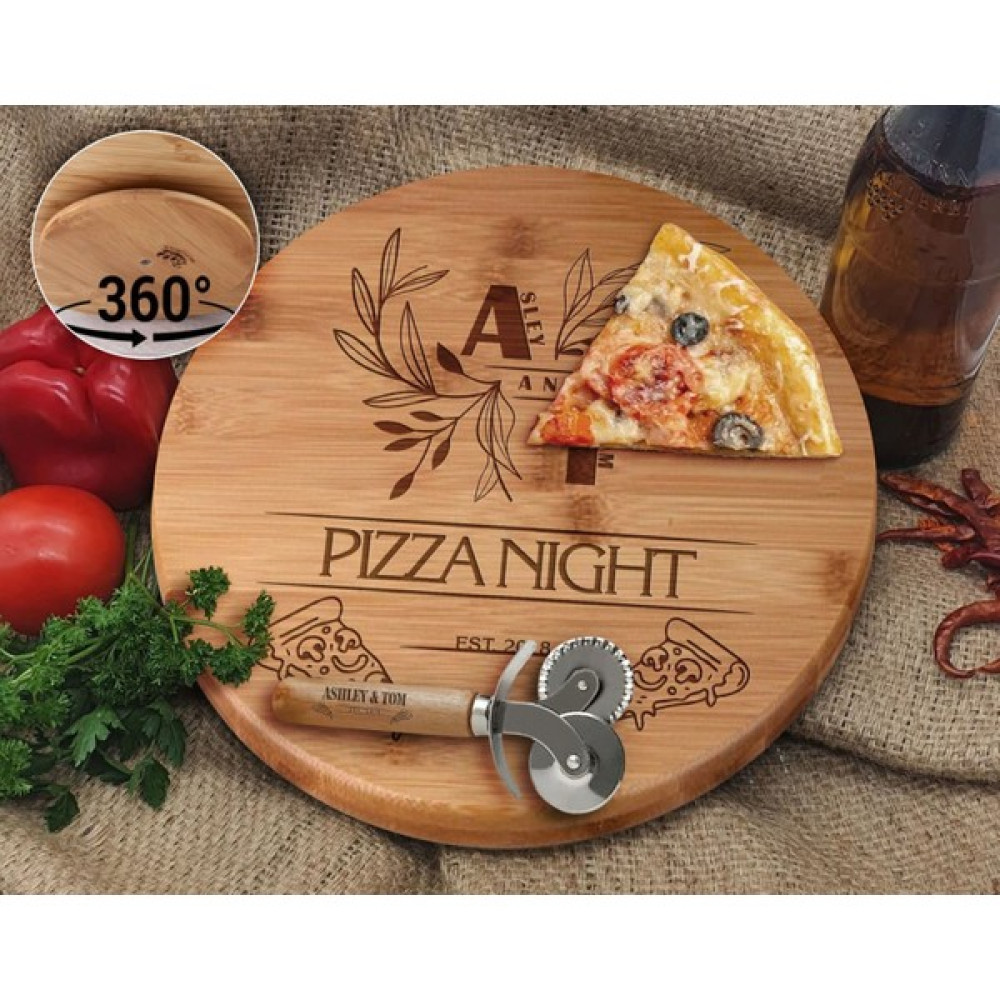 Bk Gift Kişiye Özel Isimli Tarihli Bambu Ahşap Döner Tablalı Pizza Tahtası-4, Pizza Kesme Tahtası Seti, Şarküteri Tahtası, Servis Tepsisi, Ahşap Ta... Servis Tepsisi Fiyatı