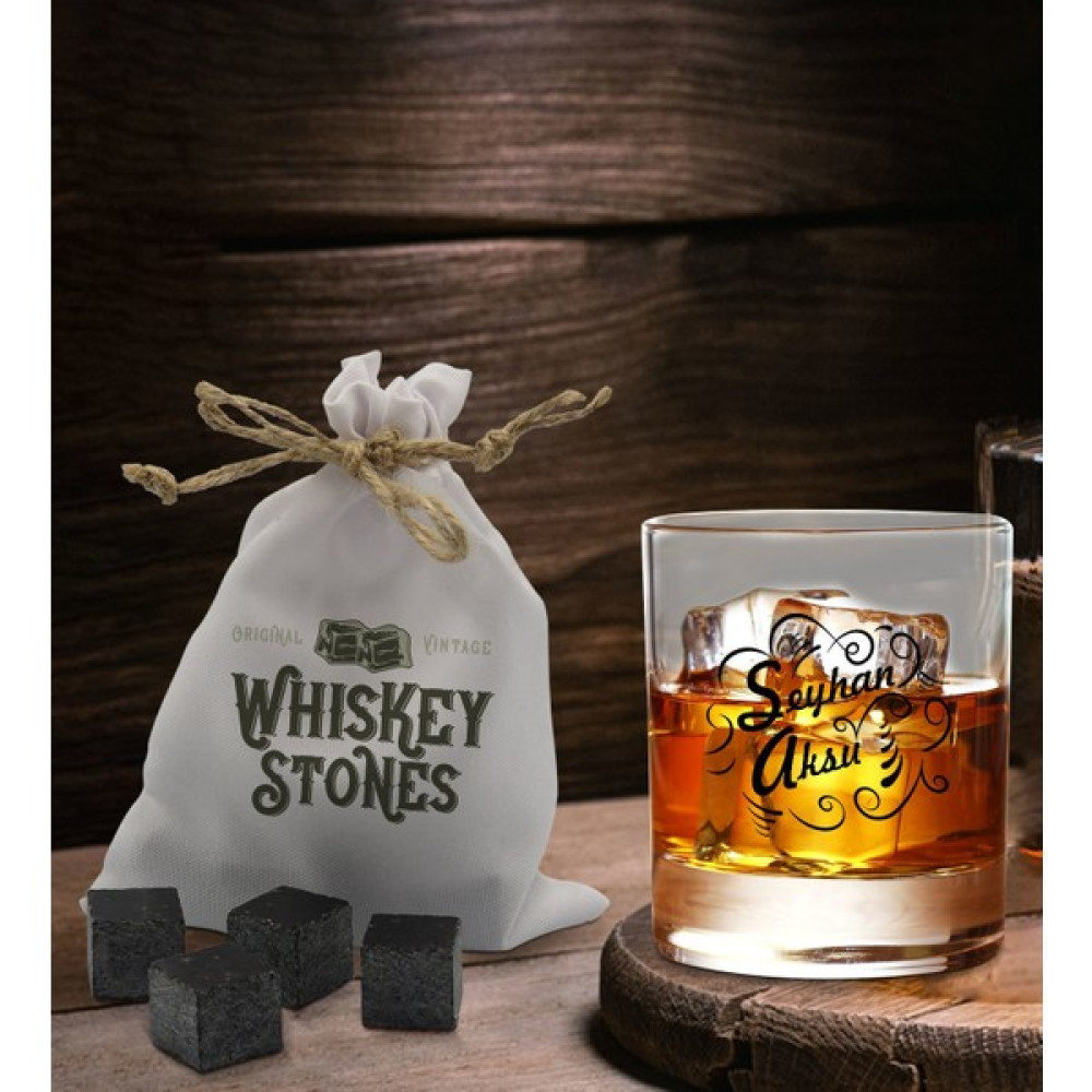 Bk Gift Kişiye Özel Isimli Viski Bardağı ve 6'lı Doğal Granit Viski Soğutma Taşı Seti - Model 6 Fincan / Bardak / Kahve Takımı Fiyatı