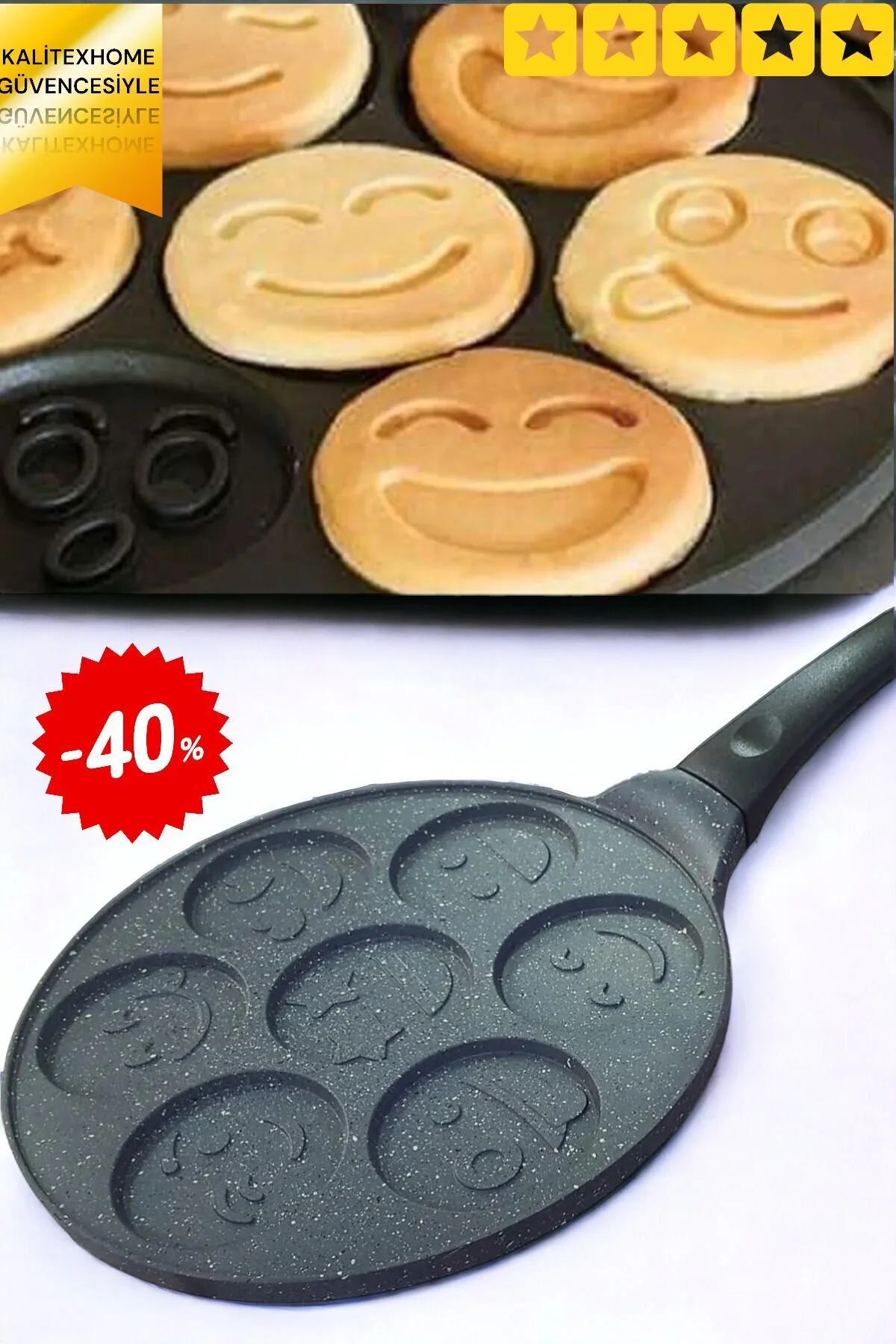 BKM Dizayn Emoji Granit Pankek Tava 28 Cm Döküm Granit" Tavalar Fiyatı