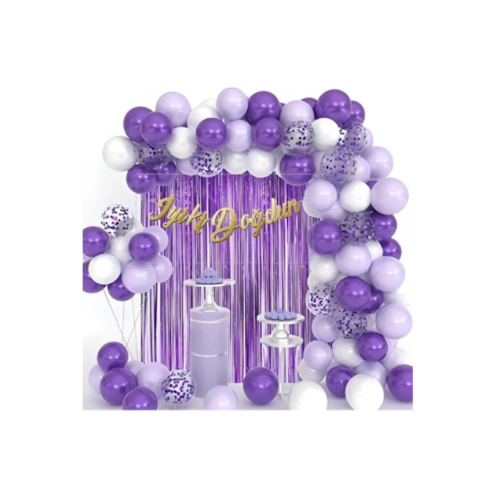 Bkmc Lüks Mor Lila Beyaz Doğum Günü Balon Zincir Seti Yaş Günü & Parti Fiyatı