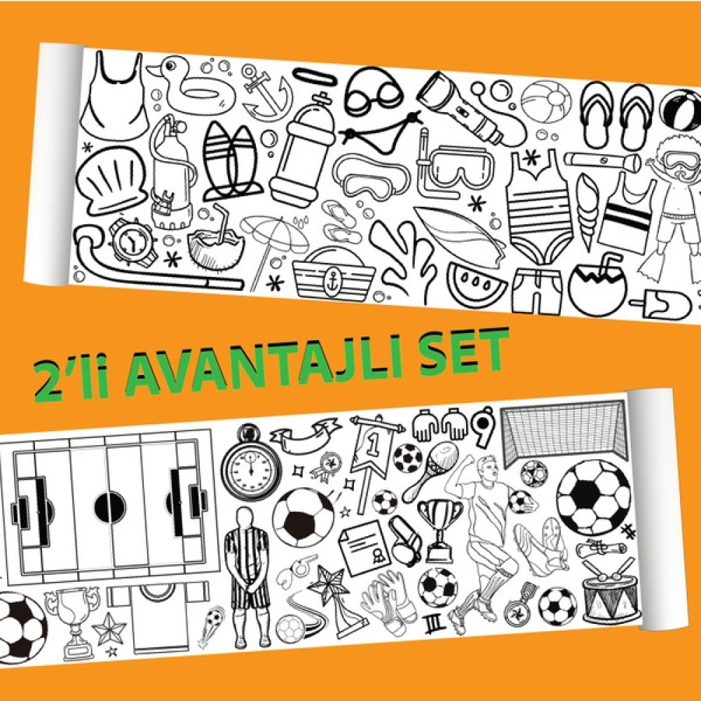 Bla Design 2'li Eğlenceli Futbol ve Yüzme Temalı Dev Boyama Kağıdı 45X250 cm Aktivite Rulosu Yardımcı Malzeme Fiyatı