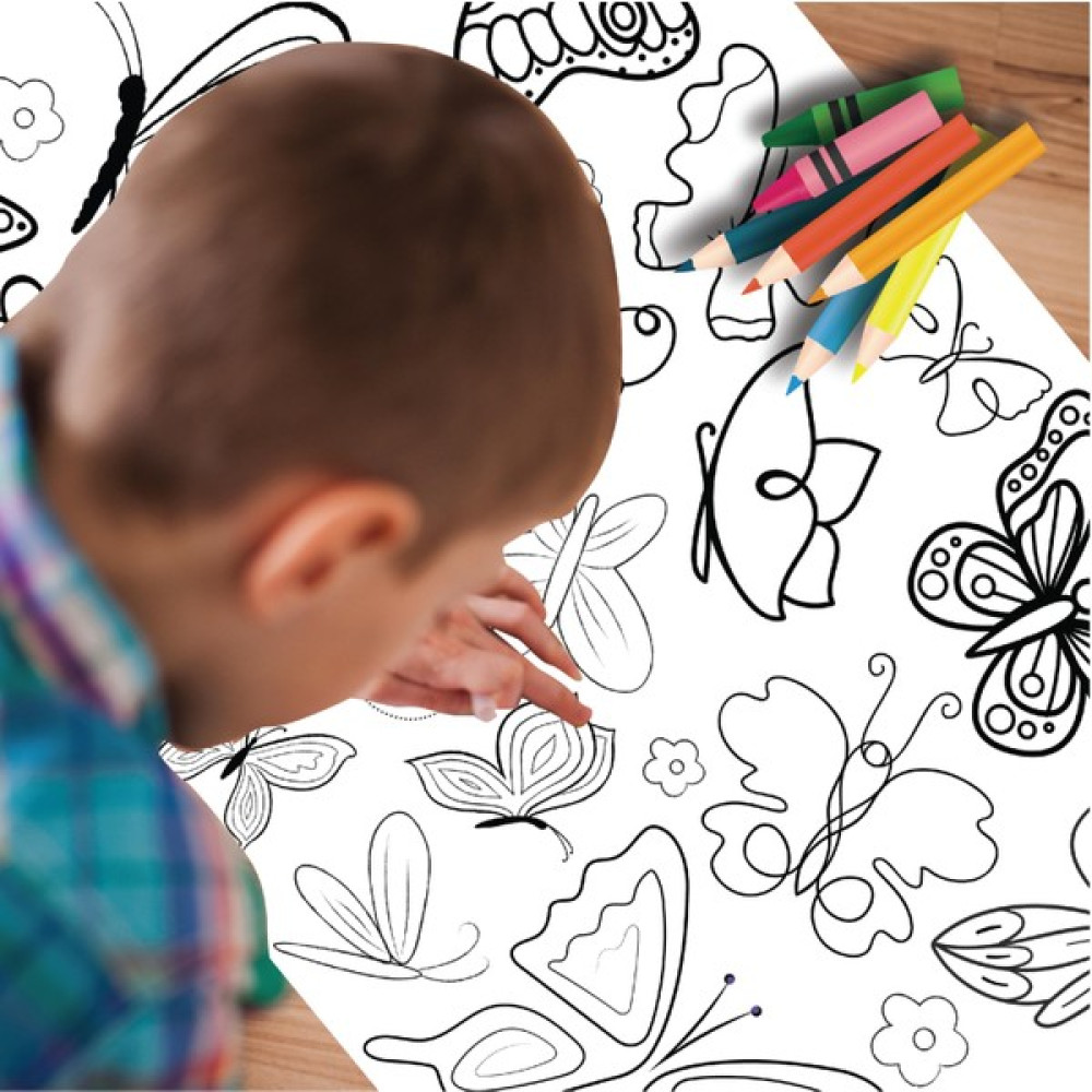 Bla Design Renkli Kelebekler Temalı Eğlenceli Dev Boyama Kağıdı 45CM*2,5MT Aktivite Rulosu Yardımcı Malzeme Fiyatı