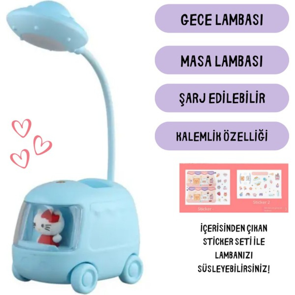 Bla Group Sevimli Hellokity Araba Mini Masa Lambası Rgb Şarjlı Hareketli - Açık Mavi Masa Lambası Fiyatı