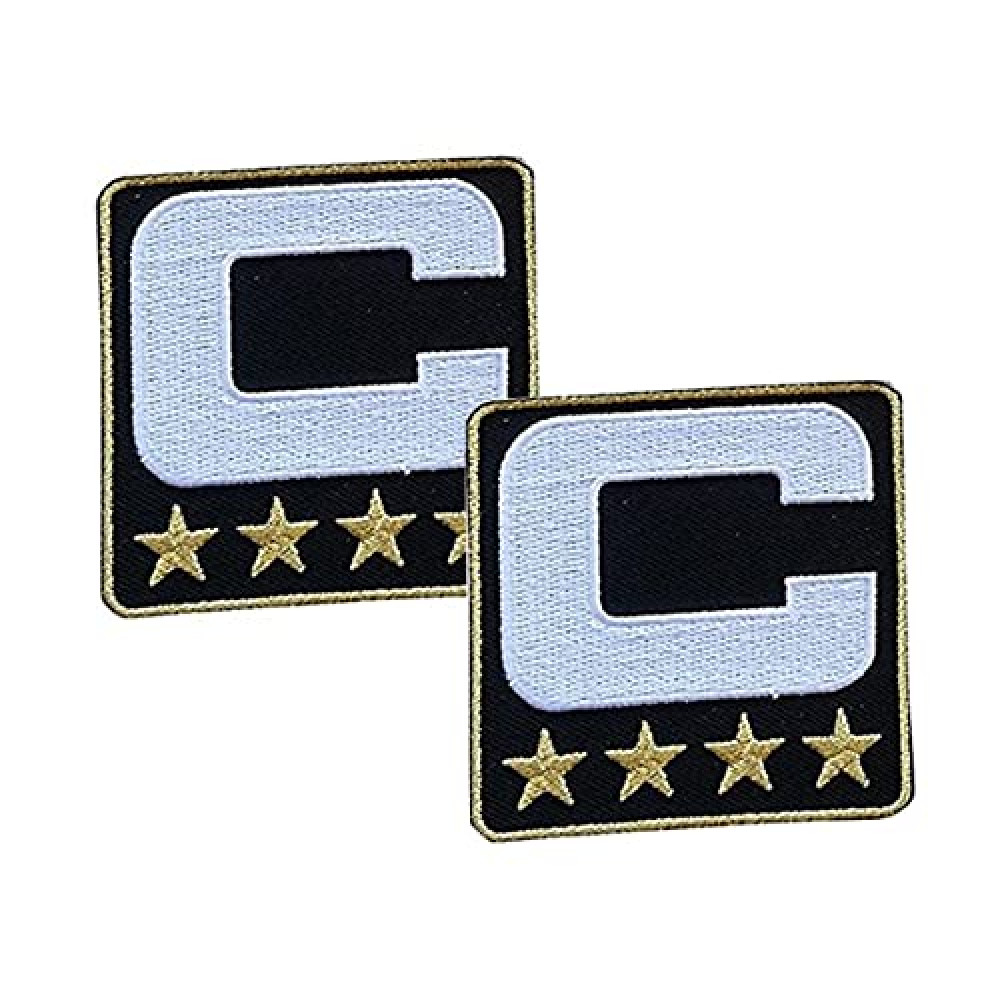 Black Captain C Patch (4 Gold Stars) Sewing On for Jersey Football, Baseball. Soccer, Hockey Jersey (black--2pcs)