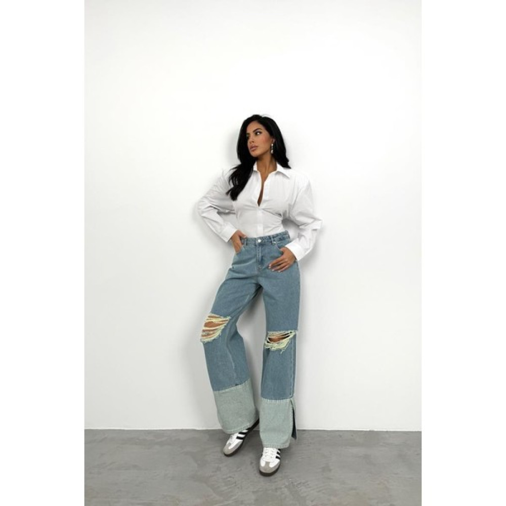 Black Fashion Geniş Paça Lazerli Jean Bayan Jeans / Kot Pantolon Fiyatı