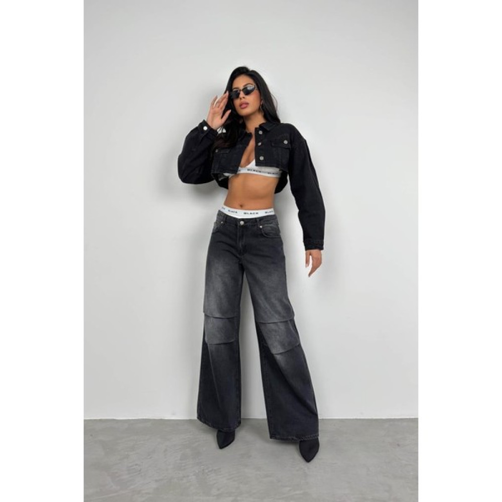Black Fashion Geniş Vatkalı Crop Kot Ceket Bayan Ceket Fiyatı