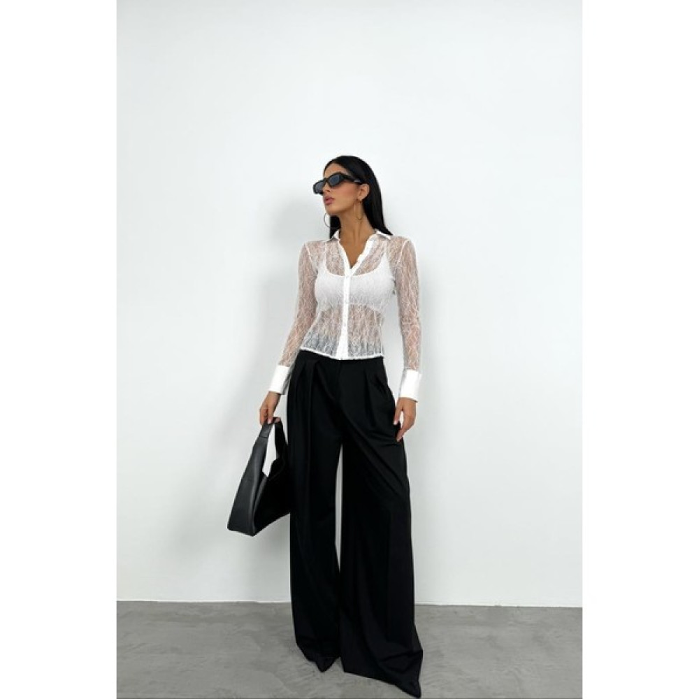 Black Fashion Polo Yaka Dantel Bluz Bluz Fiyatı