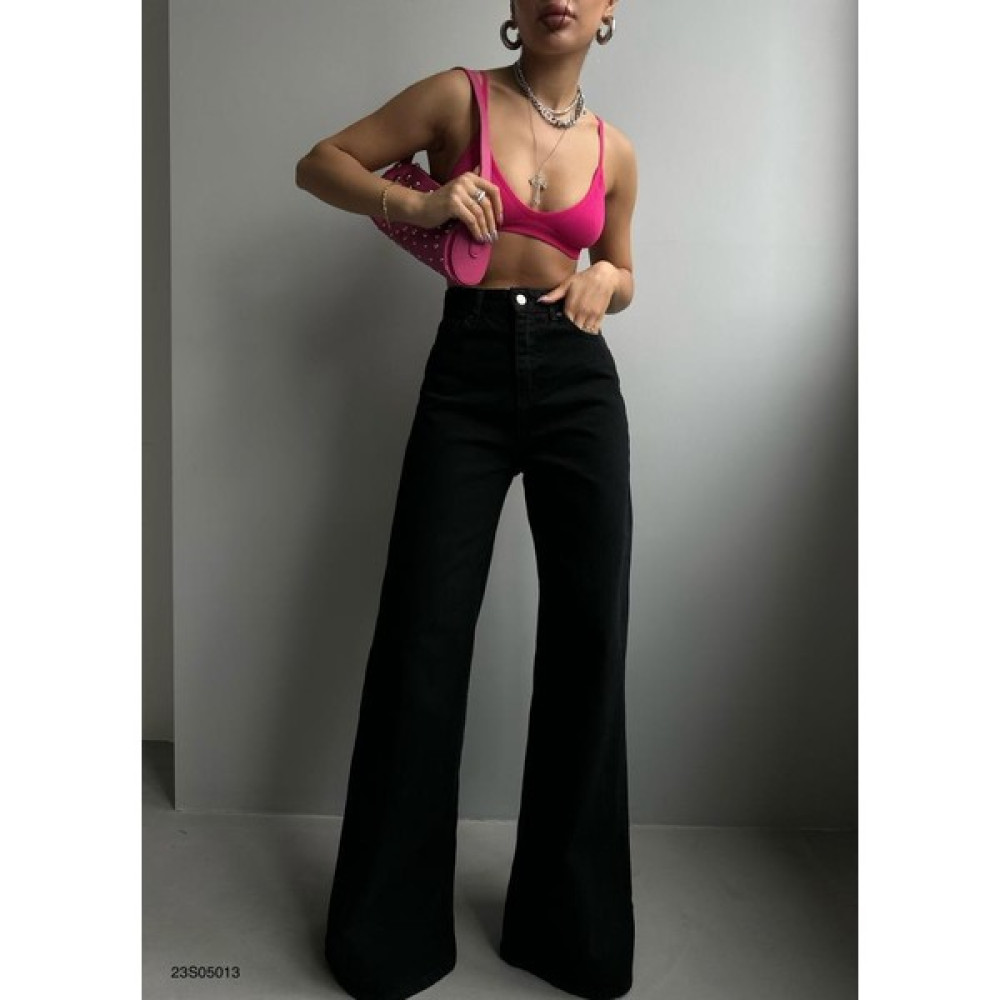 Black Fashion Yüksek Bel Palazzo Jean Bayan Jeans / Kot Pantolon Fiyatı