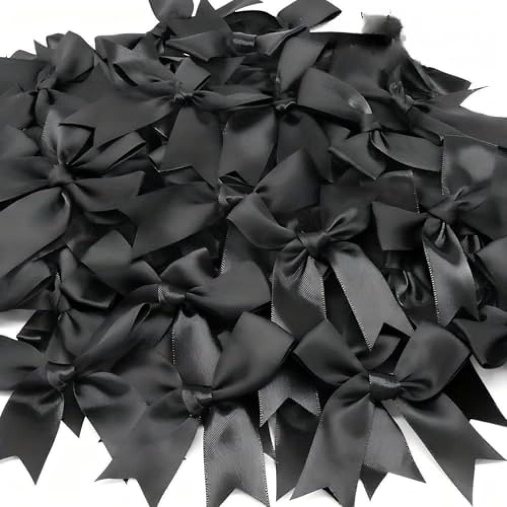 Black Gift Wrap Bows - 50pcs 3.3 Inch Elegant Reusable Bows for Gift Wrapping, Party Decorations, Wedding Decor, Birthday Presents, Holiday Gifts, DIY Crafts, Baby Shower, Anniversary, Christmas, Gift Bags