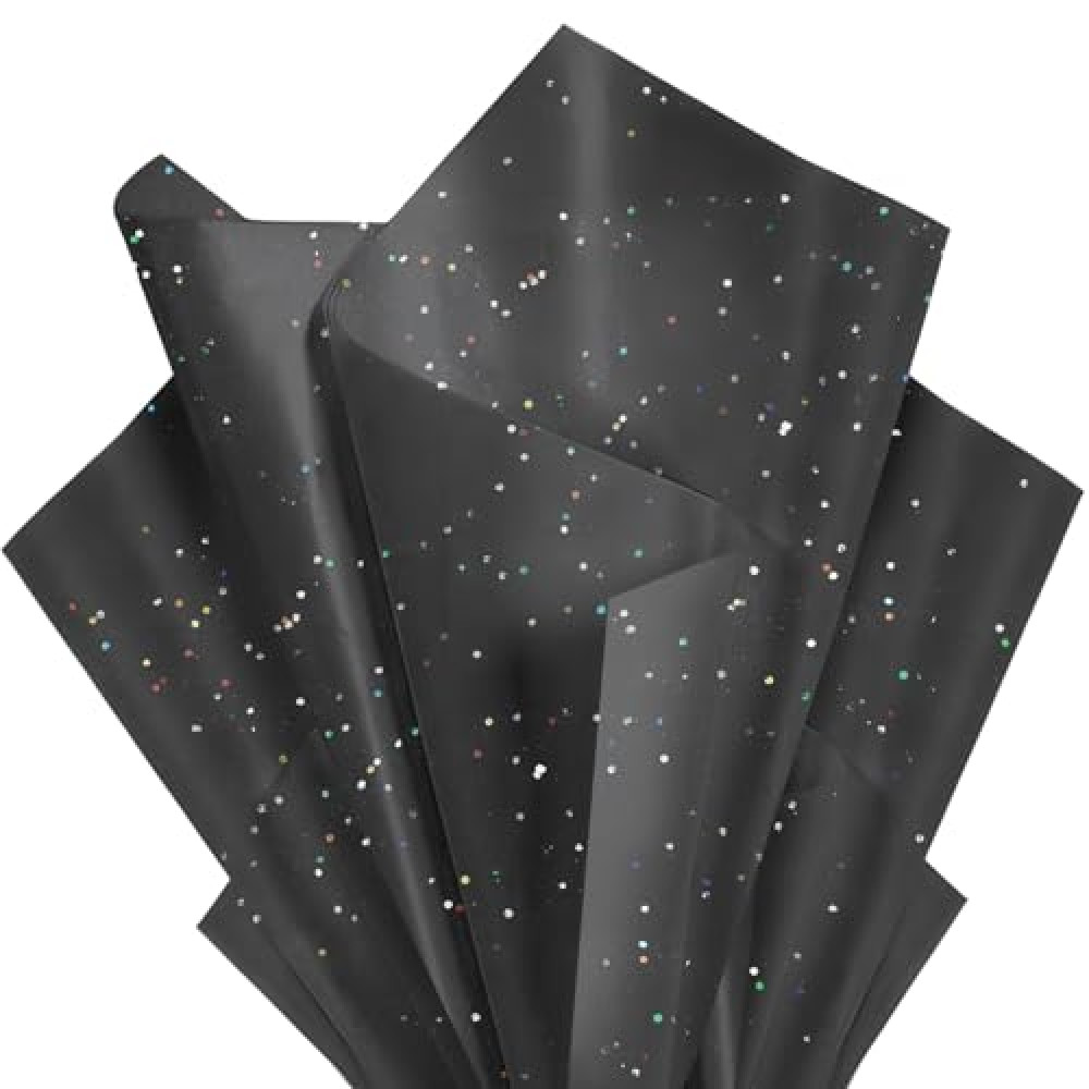 Black Glitter Tissue Paper Bulk 36 Sheets (14x20 Inch) - Recyclable Gift Wrapping Paper for Weddings, Birthdays, Party & Festival Decorations DIY Craft Supplies