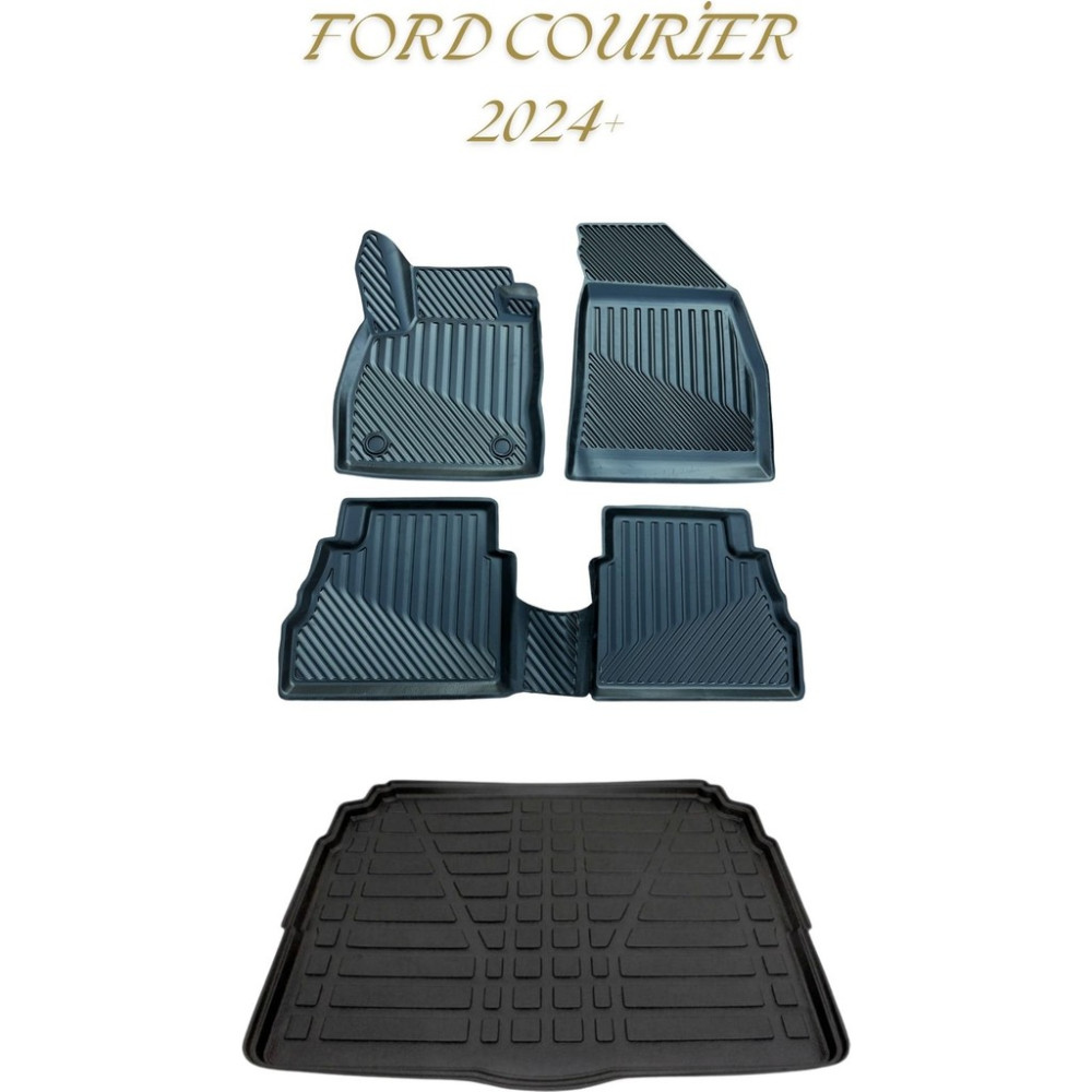 Black Gold Ford Courier 2024 3D Oto Paspas + Bagaj Havuzu Set Tam Uyumlu Havuzlu Tpe - Siyah Oto Paspas Fiyatı