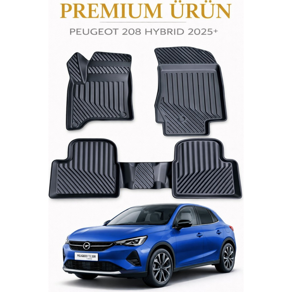 Black Gold Peugeot 208 Hybrid 2024+ Uyumlu 3D Oto Paspas Premium - Siyah Oto Paspas Fiyatı