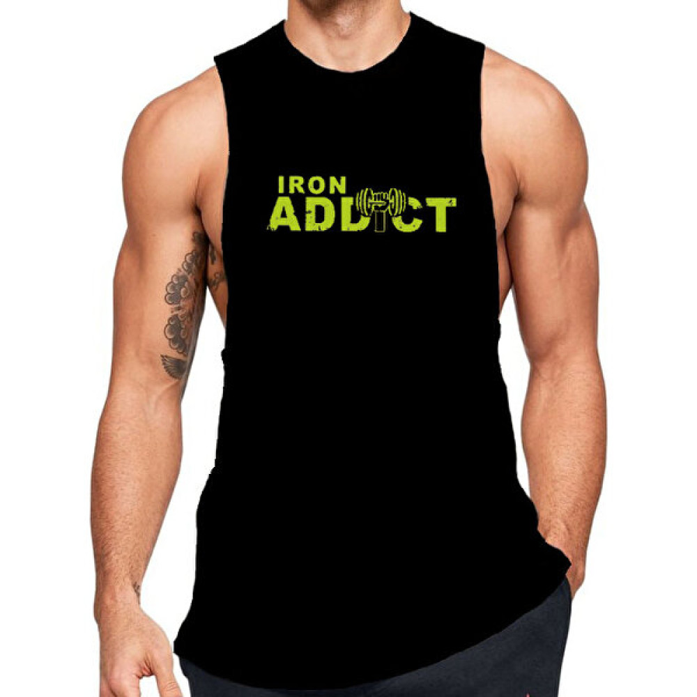 Black İstanbul Siyah Erkek Regular Fit -Iron Addict- Baskılı Bisiklet Yaka Kolsuz T-Shirt Erkek Atlet / Fanila Fiyatı