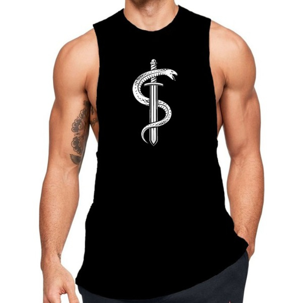 Black İstanbul Snake's Sword Baskılı Sıfır Kol Fitness Atleti Erkek Atlet / Fanila Fiyatı