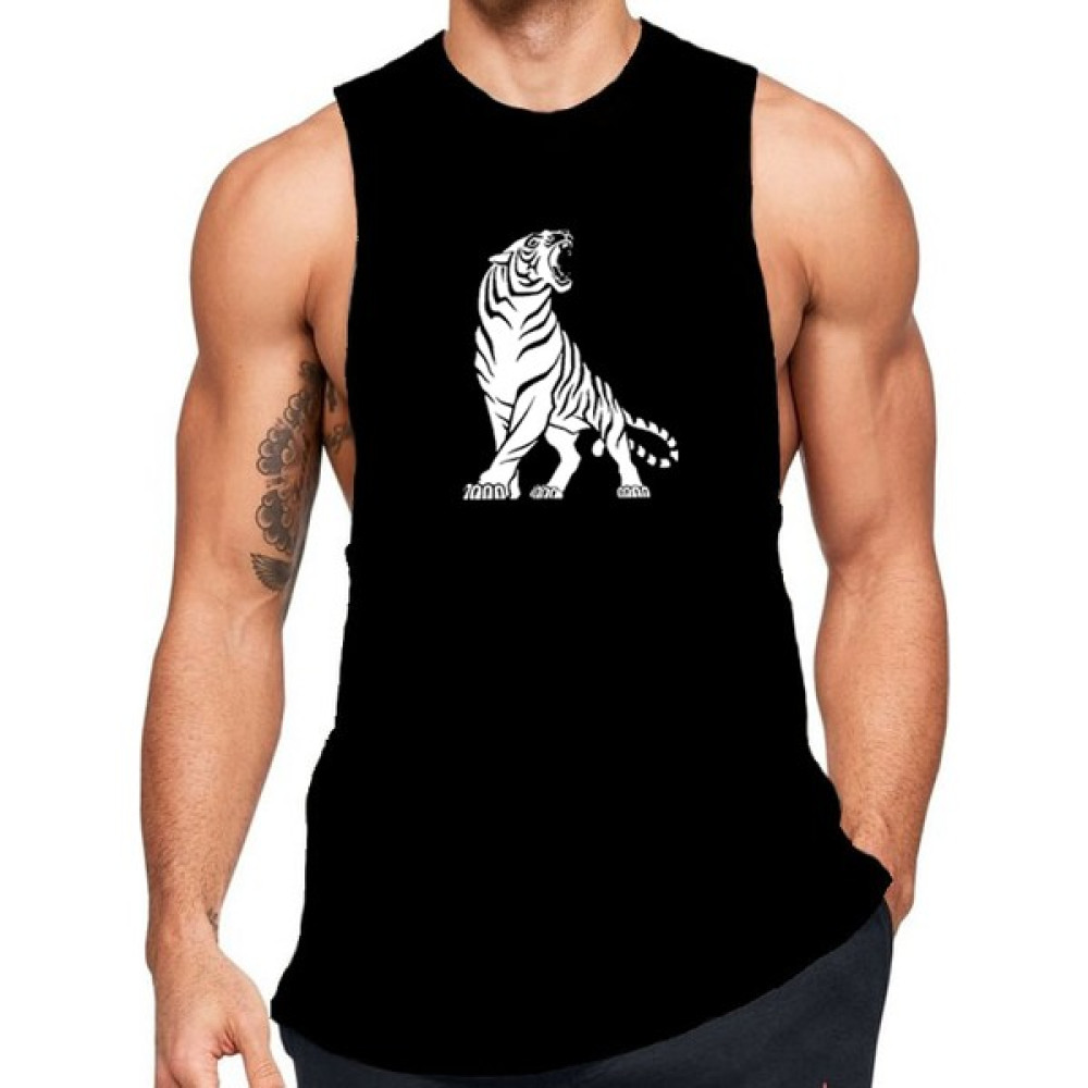 Black İstanbul Tiger Baskılı Sıfır Kol Fitness Atleti Erkek Atlet / Fanila Fiyatı
