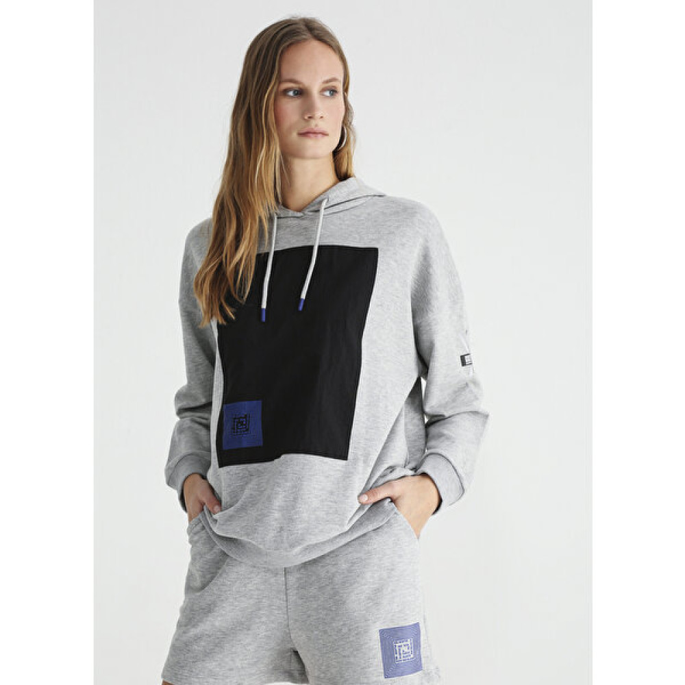 Black On Black Kapüşon Yaka Baskılı Gri Kadın Sweatshirt K-Kalıs Bayan Sweatshirt Fiyatı