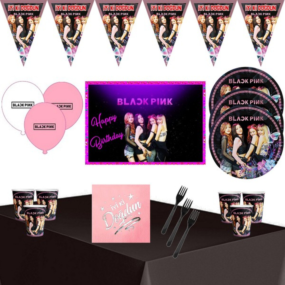 Black Pink Afişli Black Pink Doğum Günü Parti Malzemeleri Süsleri Seti 32 Kişilik Oyuncak Fiyatı