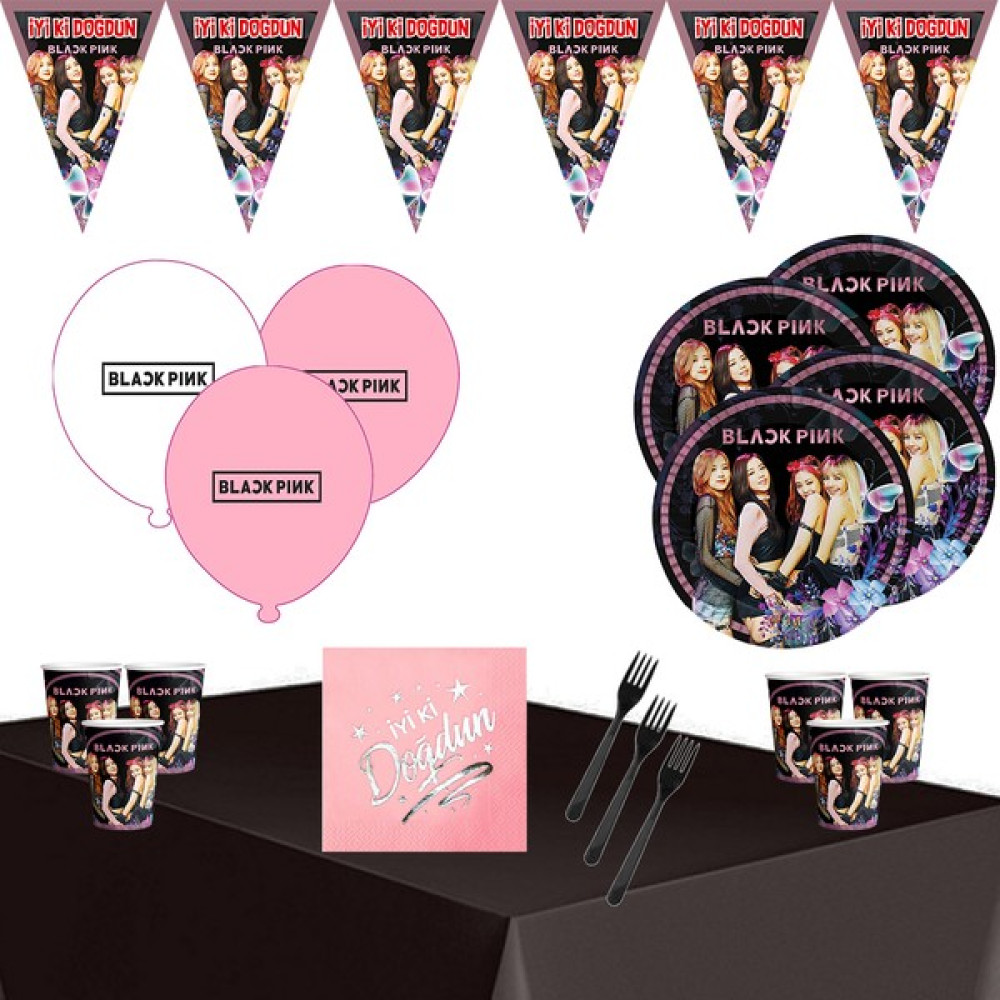 Black Pink Doğum Günü Parti Süsleri Süsleme Seti - 8 KİŞİLİK Oyuncak Fiyatı