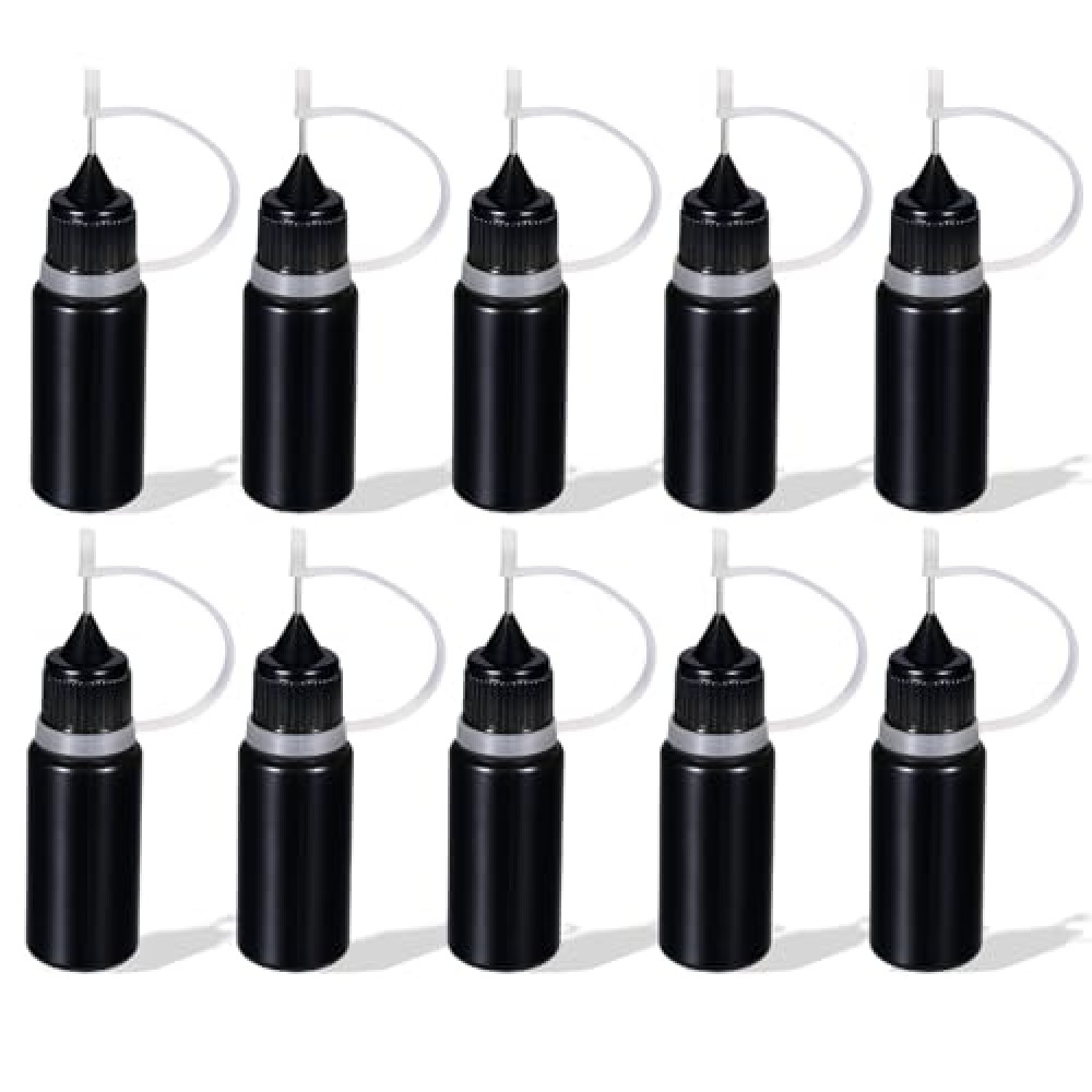 Black Precision Tip Applicator Bottle, 10 Pcs 10ml Needle Tip Squeeze Bottle Fine Tip Applicator Bottle Precision Glue Bottle Metal Needle Tip Plastic Bottle for DIY Quilling Crafts Acrylic Painting
