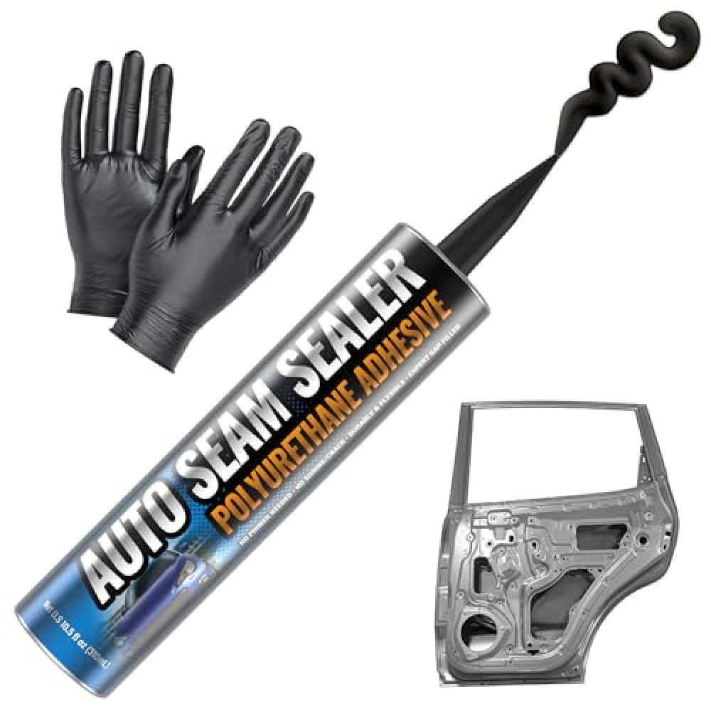 [Black] Professional Automotive Seam Sealer, Paintable Quick-Set Polyurethane Auto Body Seam Sealer for Metal Surfaces of Cars, Trucks, Etc, Includes Gloves & Tip - Black RV Roof Sealant Car Paints Fiyatı