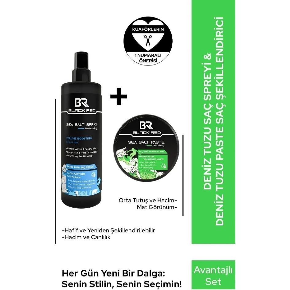 Black & Red Black Red Saç Sea Salt Deniz Tuzu Saç Spreyi & Seal Salt Paste Saç Şekillendirici Mat Wax 2'li Set Diğer Fiyatı