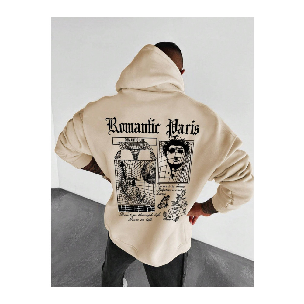 Black Sokak Bej Romantic Paris Baskılı Oversize Kapüşonlu Erkek Sweatshirt S Beden Bayan Sweatshirt Fiyatı