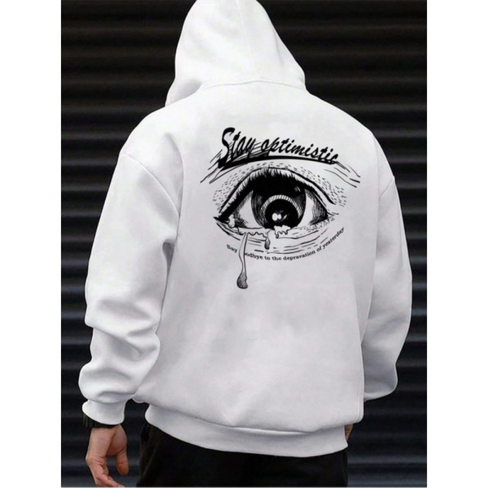 Black Sokak Beyaz Stay Optimistic Baskılı Oversize Kapüşonlu Erkek Sweatshirt Erkek Sweatshirt Fiyatı
