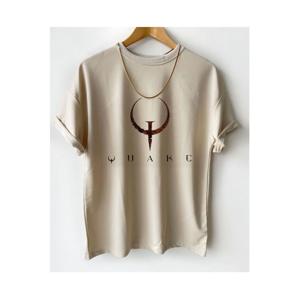 Black Sokak Blacksokak Erkek Bej Quake Baskılı Oversize Tişört M Beden Bayan T-shirt Fiyatı