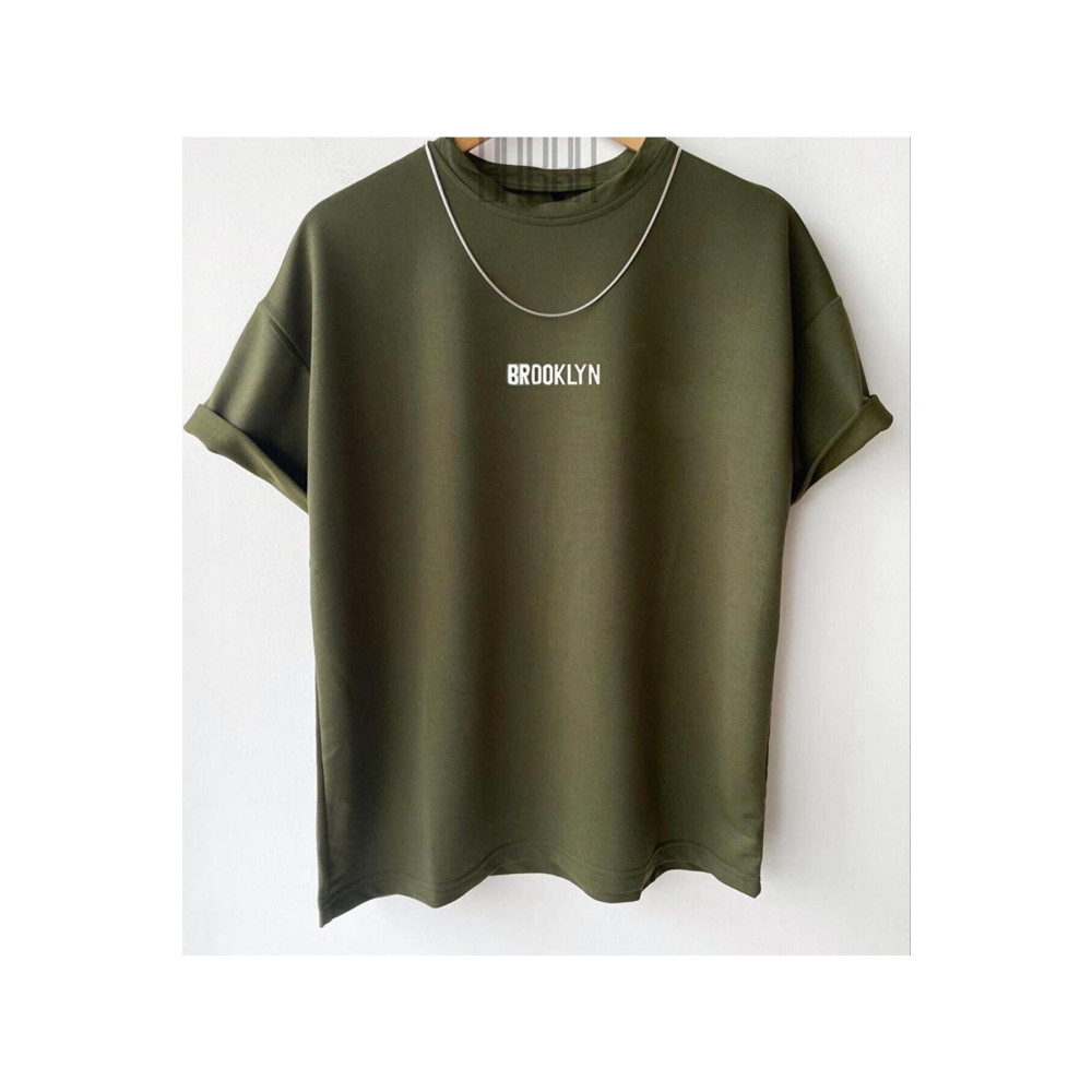 Black Sokak Blacksokak Erkek Haki Brooklyn Baskılı Oversize Bisiklet Yaka Kısa Kollu Tshirt L Beden Bayan T-shirt Fiyatı