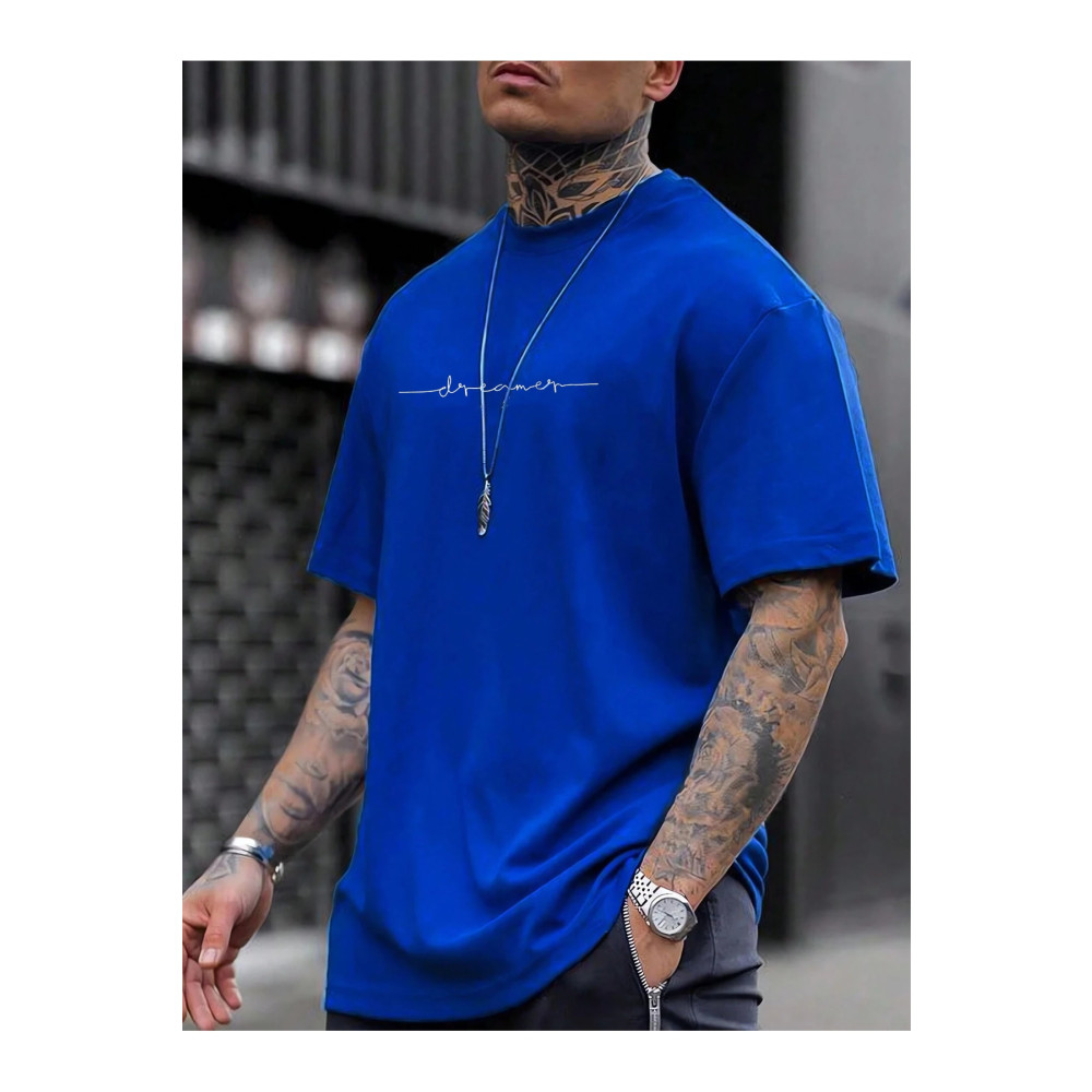 Black Sokak Blacksokak Erkek Mavi Dreamer Baskılı Oversize Bisiklet Yaka Tshirt XL Beden Bayan T-shirt Fiyatı