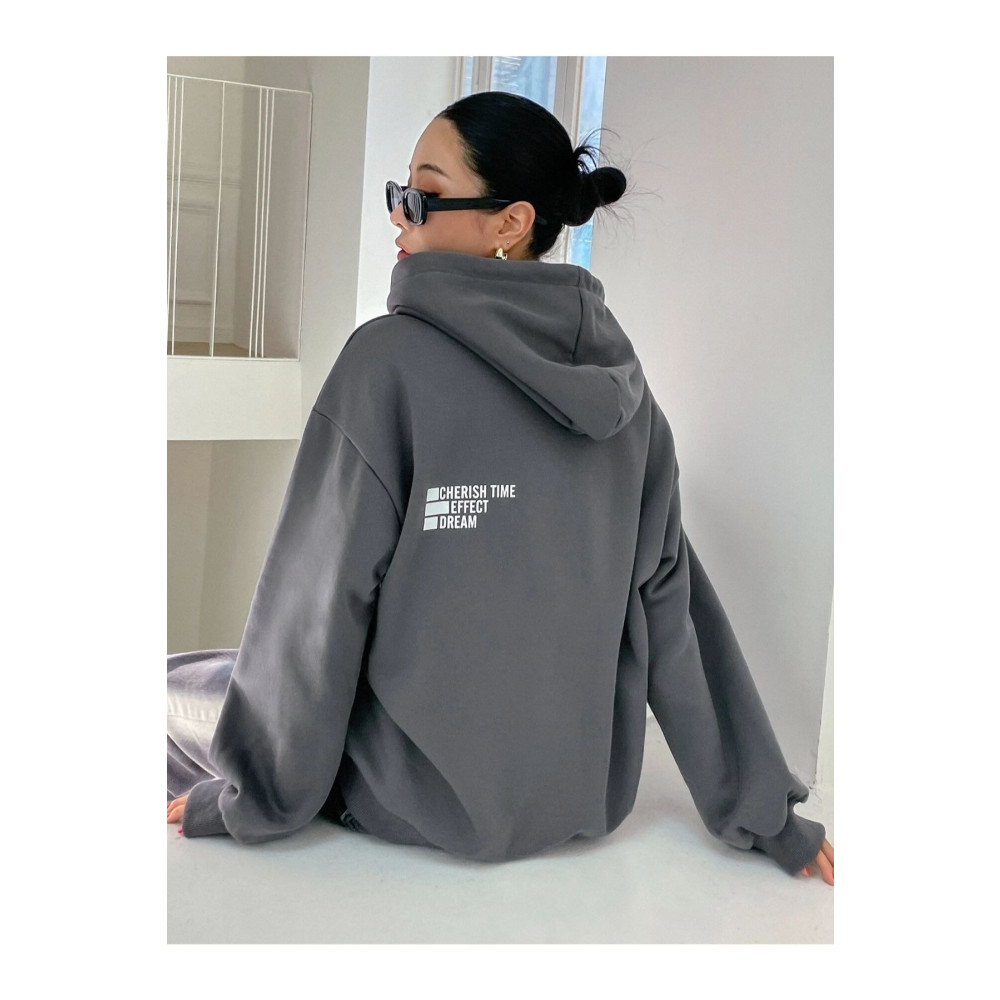 Black Sokak Blacksokak Kadın Cherısh Time Baskılı Oversize Gri Kapuşonlu Sweatshirt M Beden Bayan Sweatshirt Fiyatı
