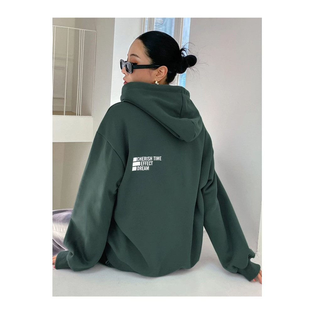 Black Sokak Blacksokak Kadın Cherısh Time Baskılı Oversize Yeşil Kapuşonlu Sweatshirt S Beden Bayan Sweatshirt Fiyatı