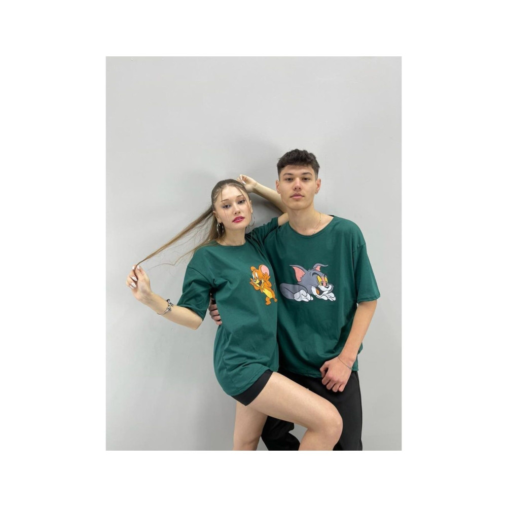 Black Sokak Blacksokak Unisex Tshirt Yeşil Tom Ve Jerry Baskılı Sevgili Çift Kombini 2 li Set L/XL Beden Bayan T-shirt Fiyatı