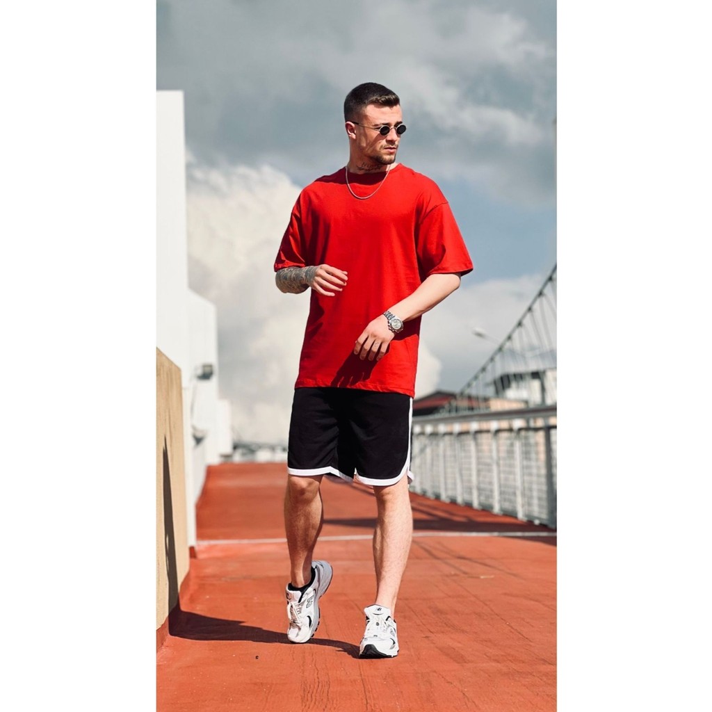 Black Sokak Erkek Kırmızı Düz Oversize Tshirt Erkek T-shirt Fiyatı