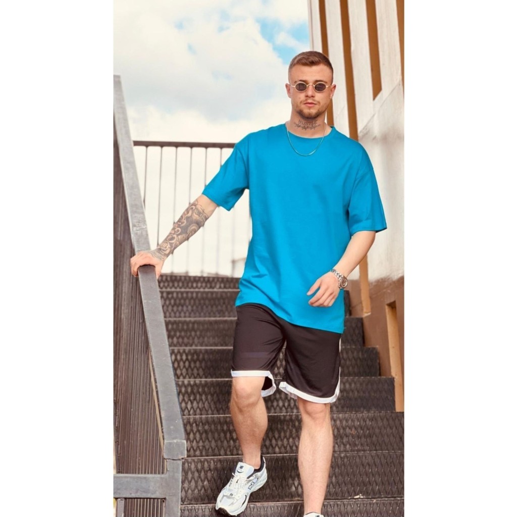 Black Sokak Erkek Mavi Düz Oversize Tshirt Erkek T-shirt Fiyatı