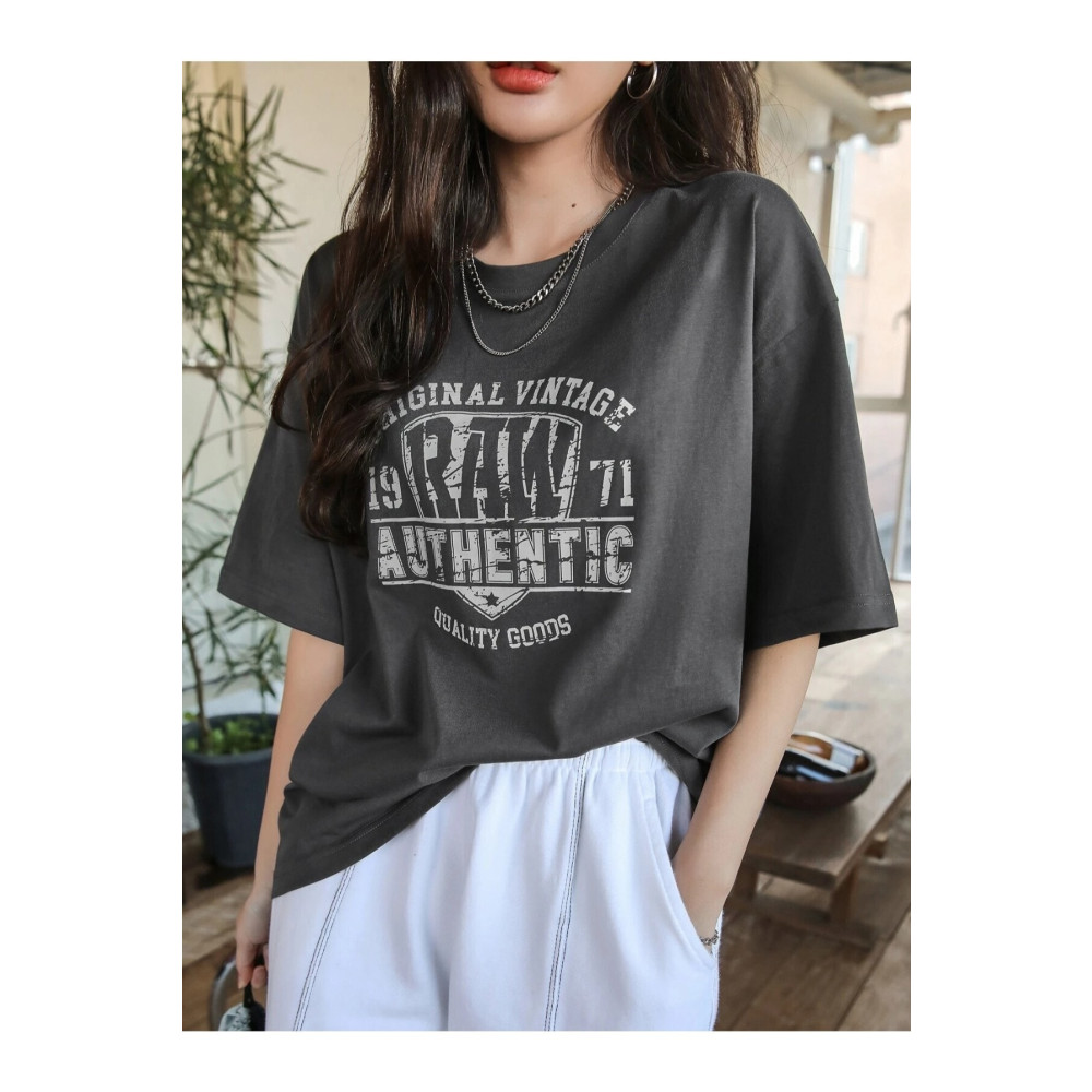 Black Sokak Kadın Koyu Gri Original Vintage Raw Baskılı Oversize Bisiklet Yaka Tişört M Beden Bayan T-shirt Fiyatı