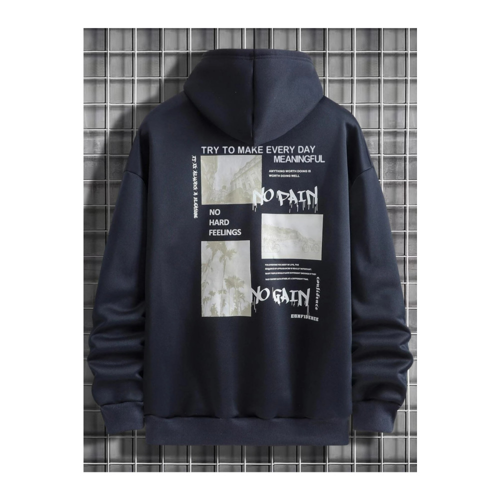 Black Sokak Lacivert No Pain No Gain Baskılı Oversize Kapüşonlu Erkek Sweatshirt L Beden Bayan Sweatshirt Fiyatı