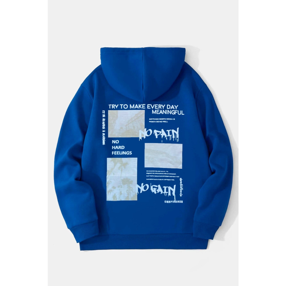 Black Sokak Sax Mavi No Pain No Gain Baskılı Oversize Kapuşonlu Unisex Sweatshirt M Beden Bayan Sweatshirt Fiyatı
