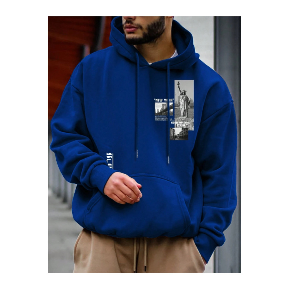 Black Sokak Sax Mavi Özgürlük Heykeli Baskılı Oversize Kapuşonlu Erkek Sweatshirt. M Beden Bayan Sweatshirt Fiyatı