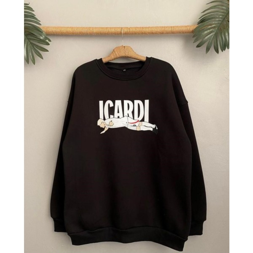 Black Sokak Siyah Icardi Baskılı Oversize Bisiklet Yaka Erkek Sweatshirt Erkek Sweatshirt Fiyatı