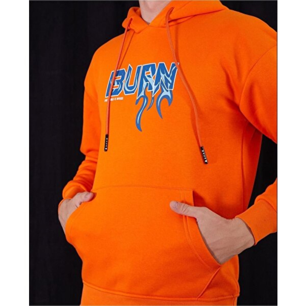 Black Sokak Turuncu Burn Baskılı Oversize Kapuşonlu Erkek Sweatshirt Erkek Sweatshirt Fiyatı