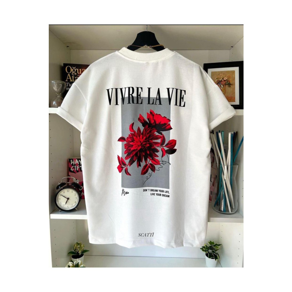 Black Sokak Unisex Beyaz Vivre La Vie Baskılı Oversize Bisiklet Yaka Penye Tişört L Beden Bayan T-shirt Fiyatı