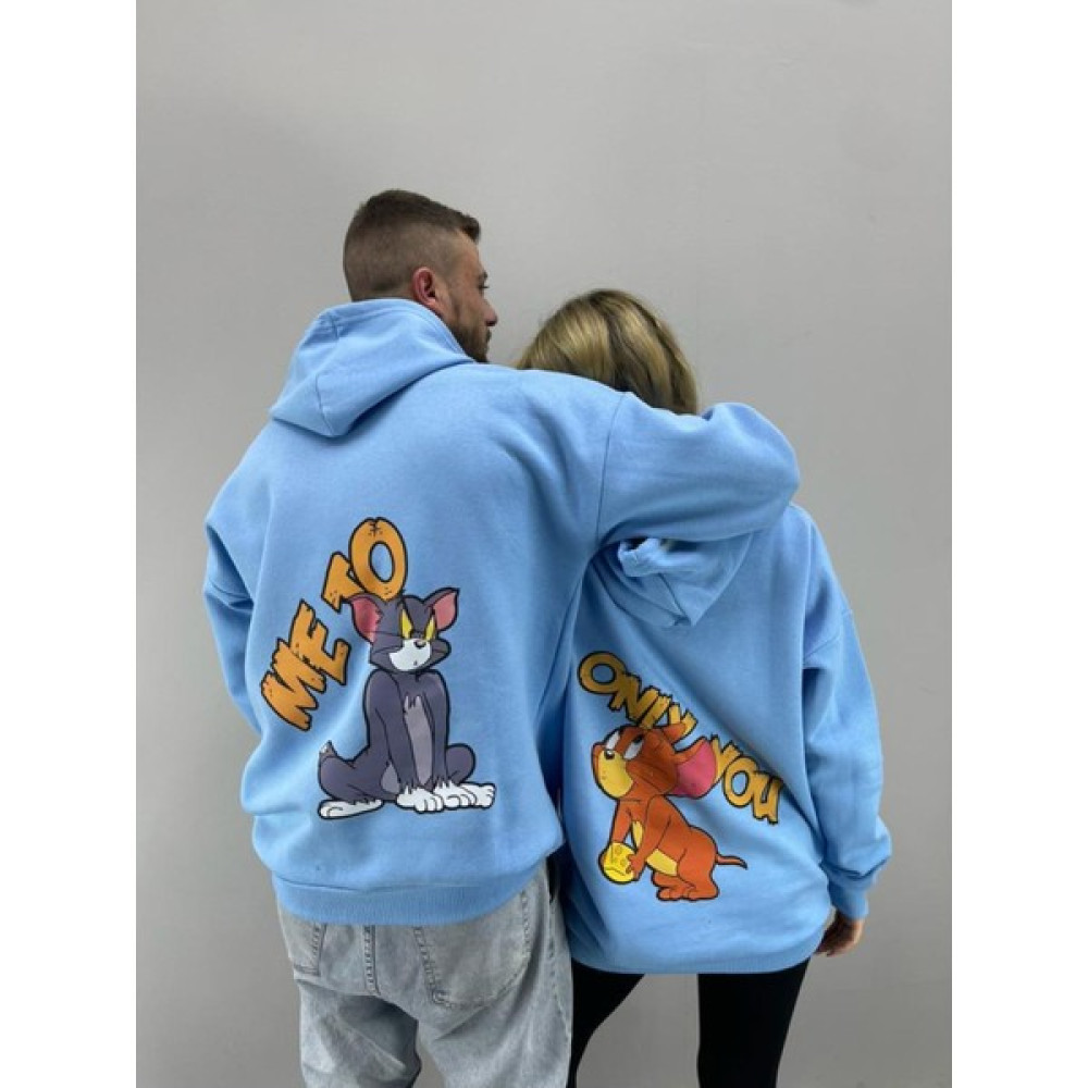 Black Sokak Unisex Mavi Mee To Baskılı Kapüşonlu Sweatshirt Sevgili Çift Kombini 2'li Set Erkek Sweatshirt Fiyatı