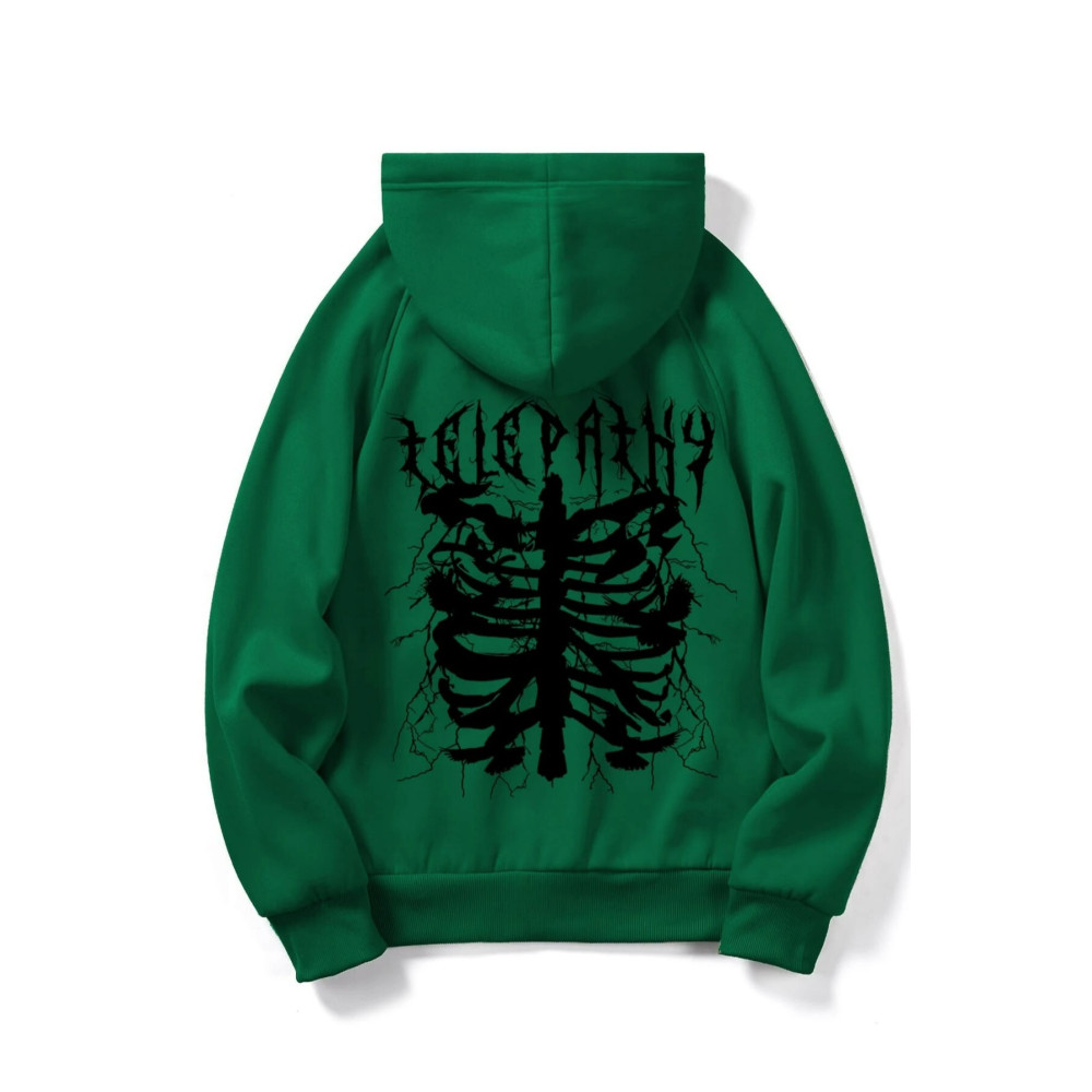 Black Sokak Yeşil Telepathy Baskılı Oversize Kapüşonlu Erkek Sweatshirt XL Beden Bayan Sweatshirt Fiyatı