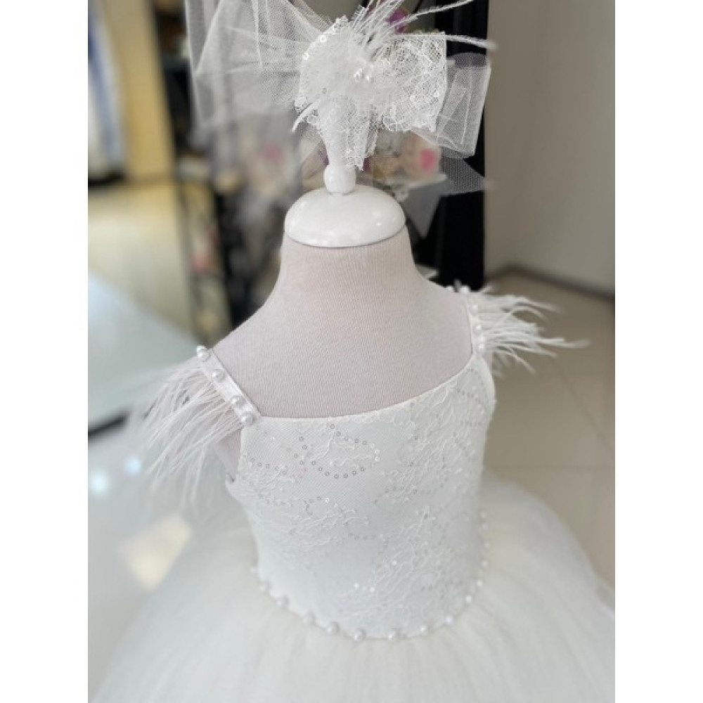 Black White Wedding Kız Çocuk Dantel Detaylı Prenses Elbise, Çocuk Abiye, Doğum Günü Konsepti Beyaz Tüylü Elbise Elbise Fiyatı